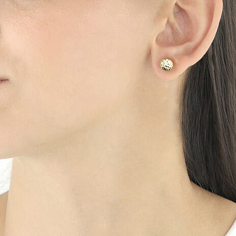 9K Yellow Gold 10MM Diamond Cut Ball Stud Earrings 1.8 grams
