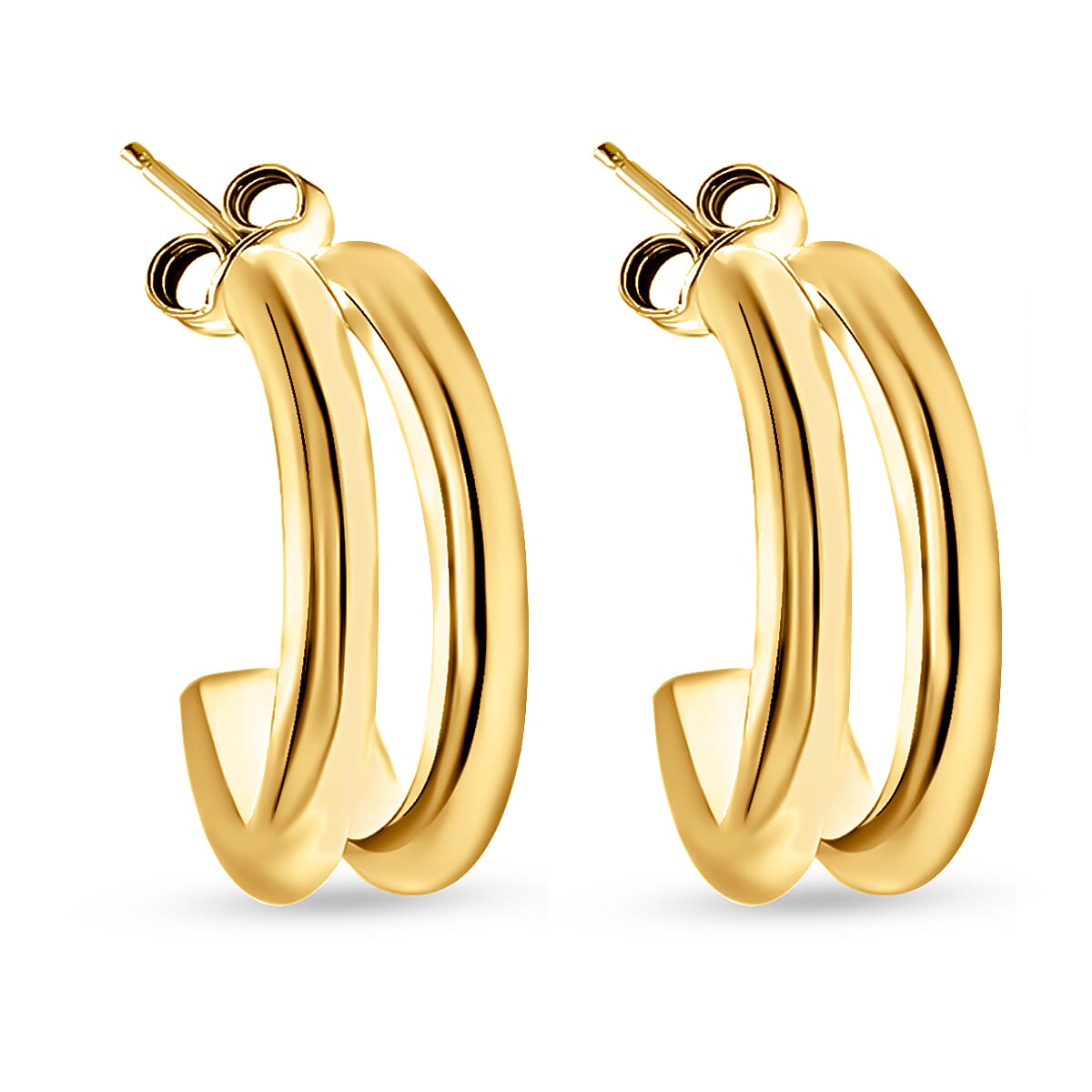 9K Yellow Gold 5.5MM X 15MM Double Tube Half Hoop Earrings 1.5 grams