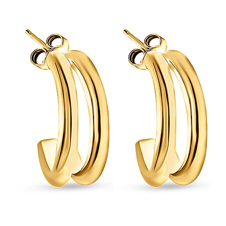 9K Yellow Gold 5.5MM X 15MM Double Tube Half Hoop Earrings 1.5 grams