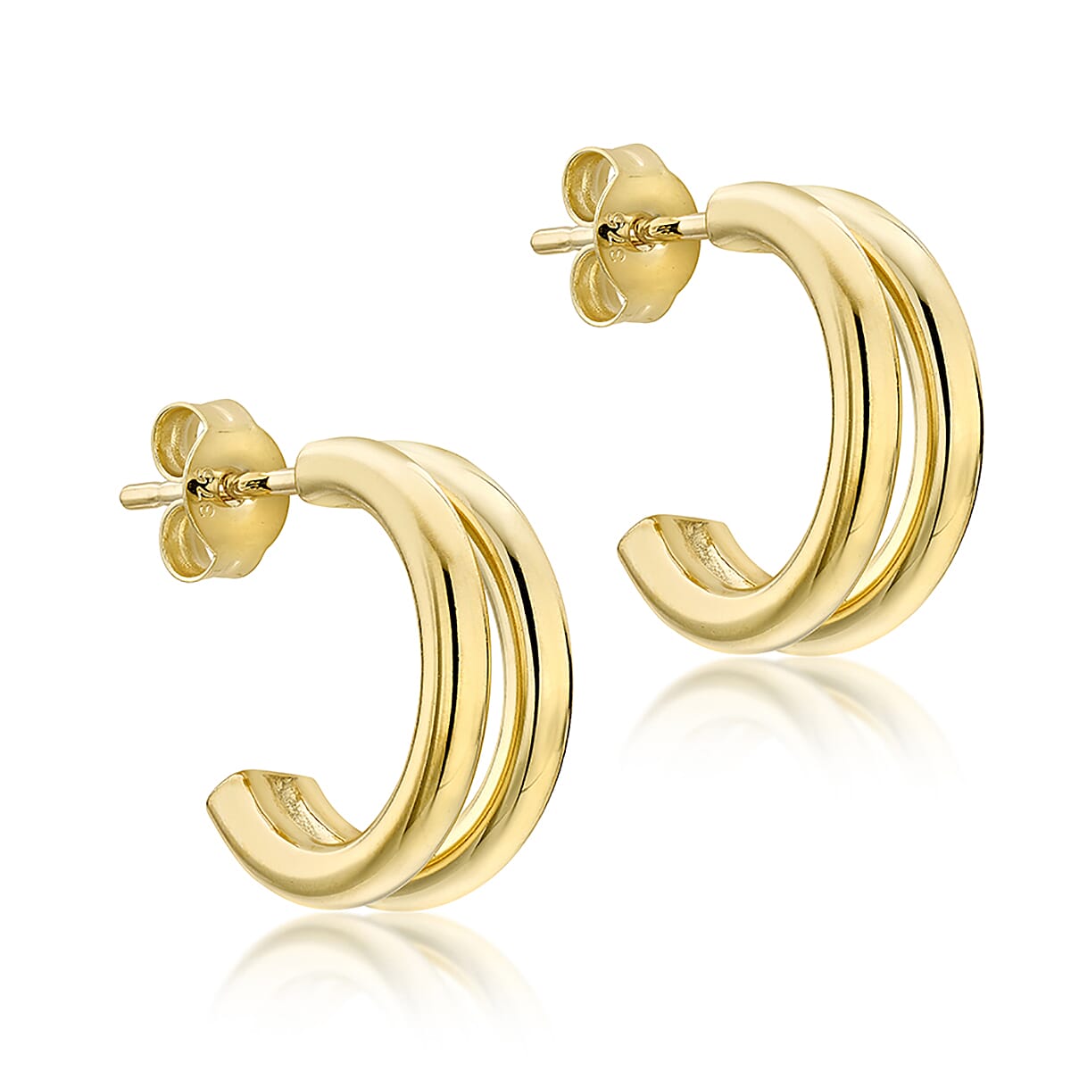 9K Yellow Gold 5.5MM X 15MM Double Tube Half Hoop Earrings 1.5 grams