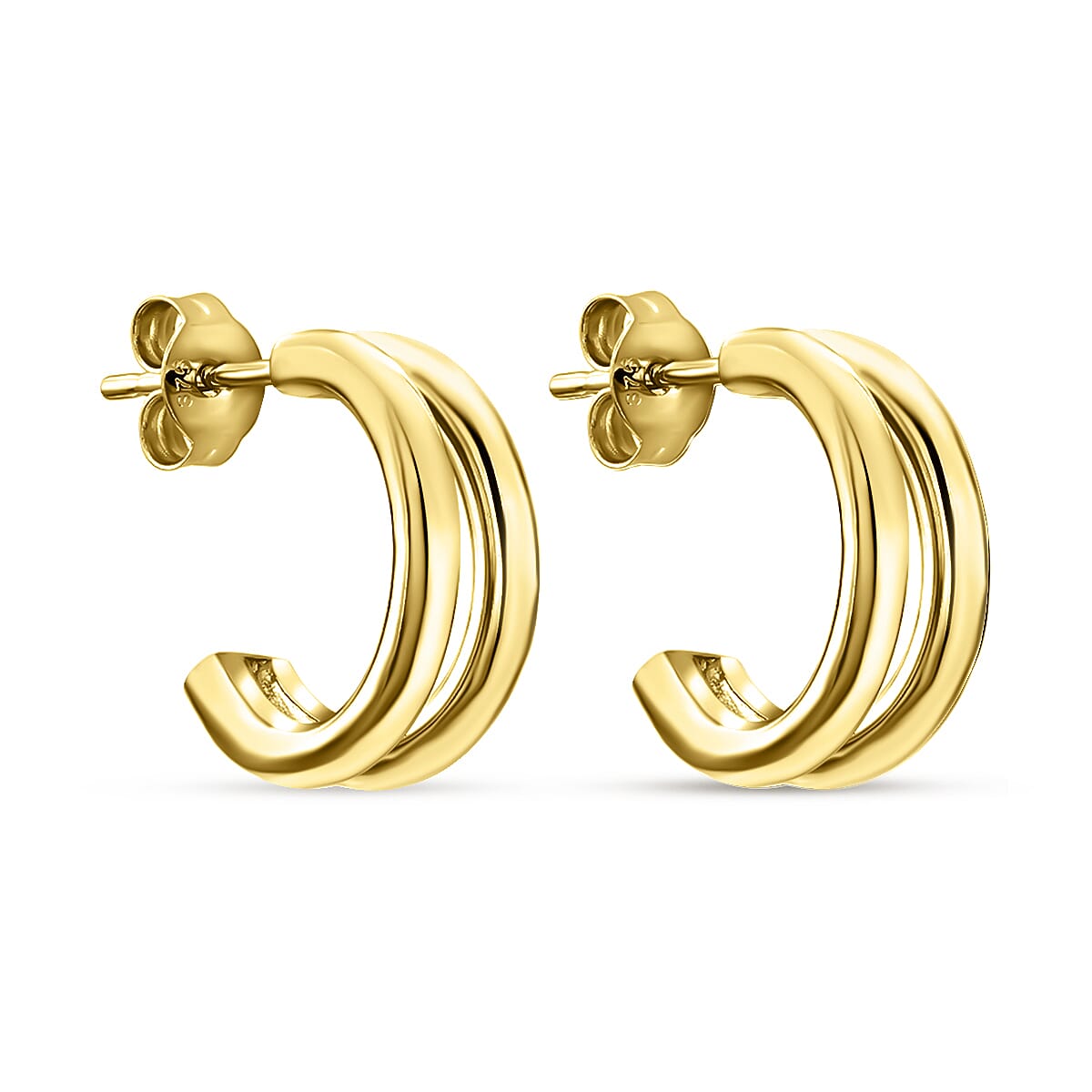 9K Yellow Gold 5.5MM X 15MM Double Tube Half Hoop Earrings 1.5 grams