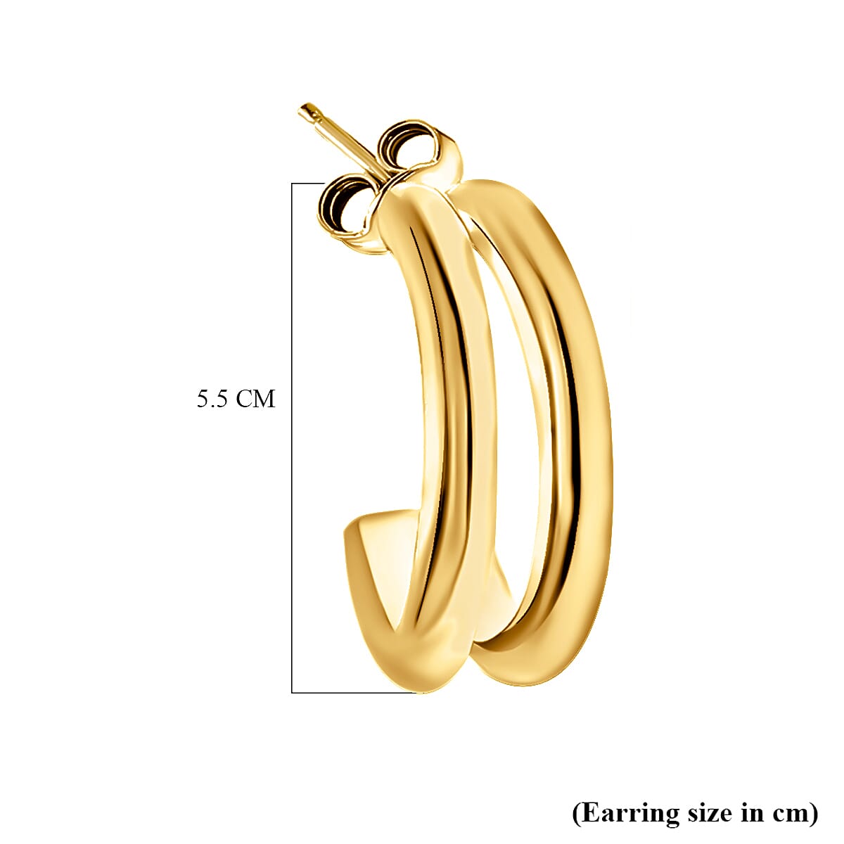 9K Yellow Gold 5.5MM X 15MM Double Tube Half Hoop Earrings 1.5 grams