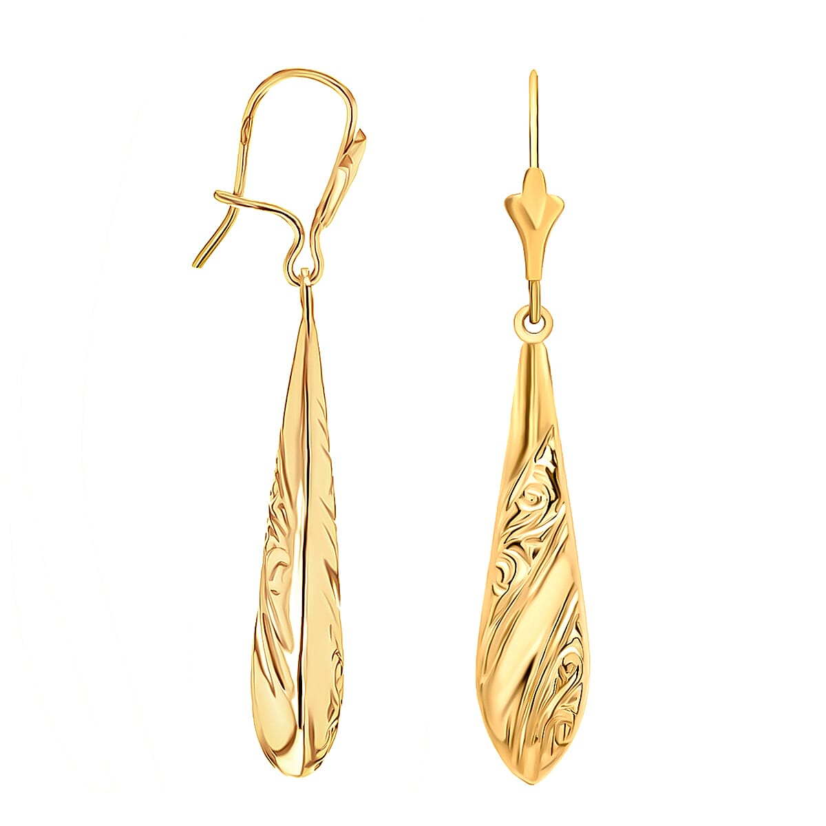 9K Yellow Gold 7MM X 36MM Embossed Drop Earrings 1.6 grams