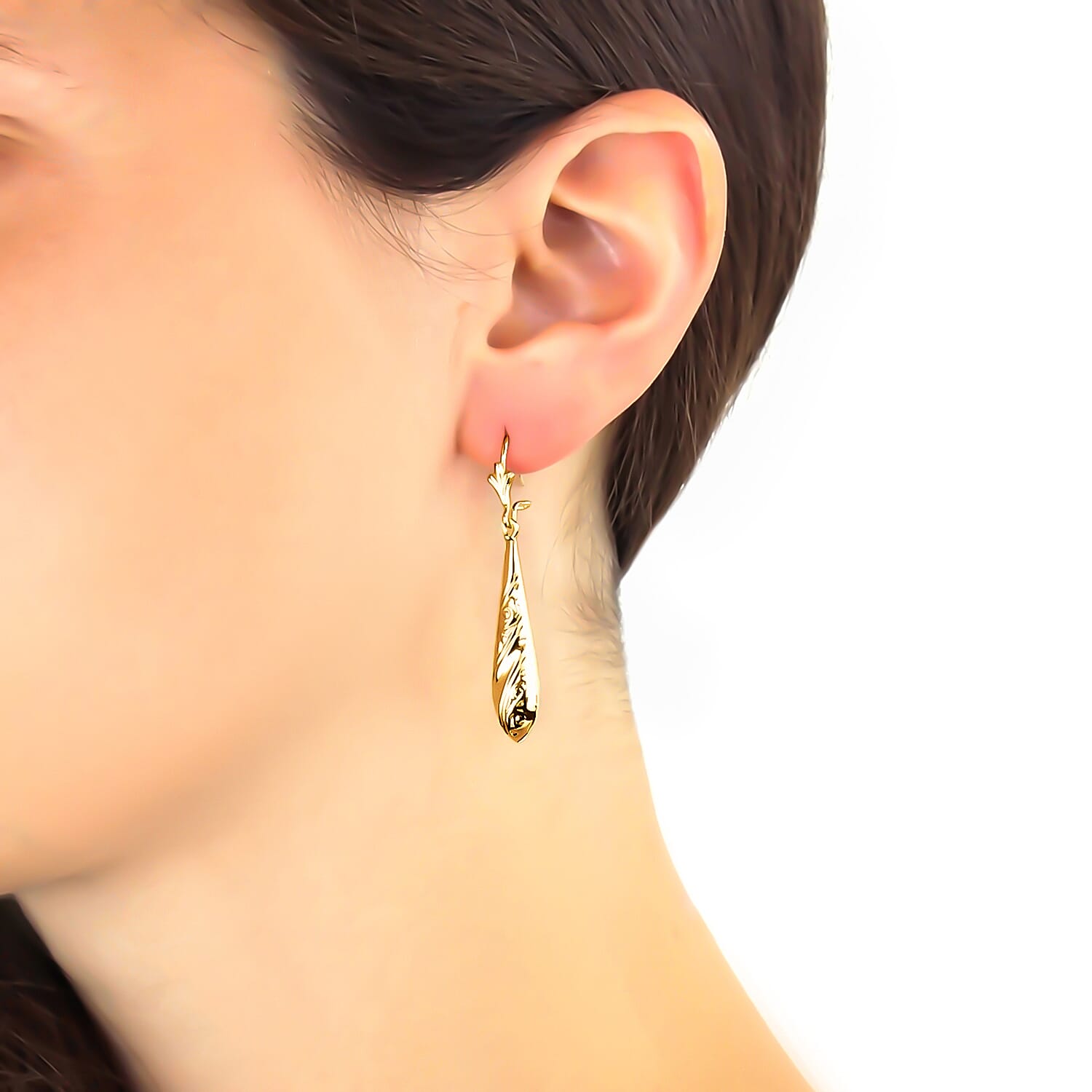 9K Yellow Gold 7MM X 36MM Embossed Drop Earrings 1.6 grams