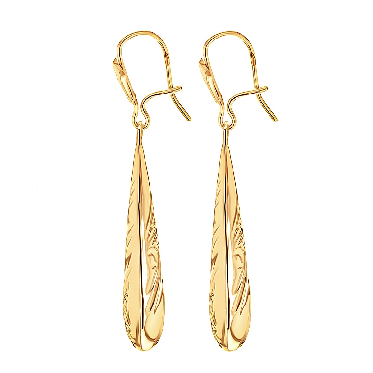 9K Yellow Gold 7MM X 36MM Embossed Drop Earrings 1.6 grams