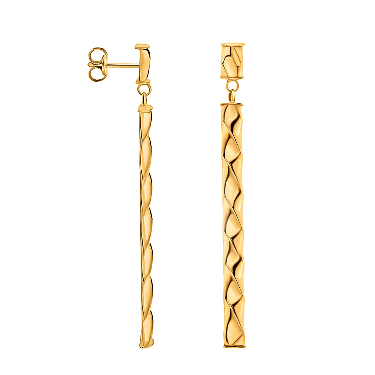 9K Yellow Gold 4MM X 43MM Twist Bar Drop Earrings 1.5 grams