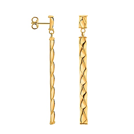 9K Yellow Gold 4MM X 43MM Twist Bar Drop Earrings 1.5 grams