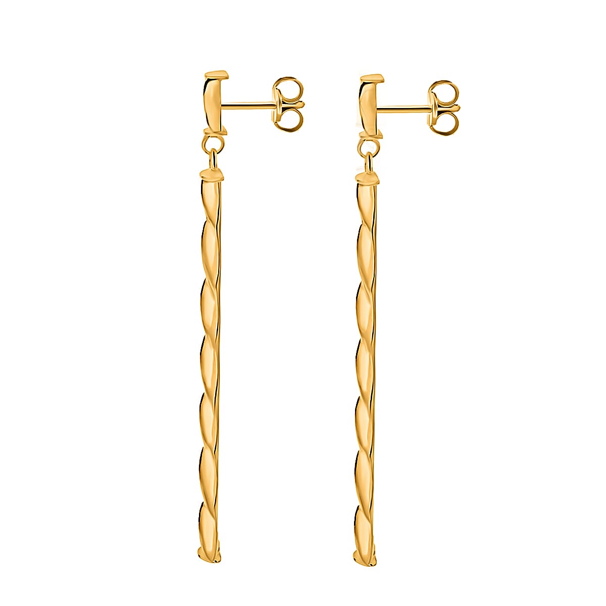 9K Yellow Gold 4MM X 43MM Twist Bar Drop Earrings 1.5 grams