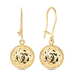 9K White Gold 10mm Diamond Cut Ball 24mm Drop Earrings