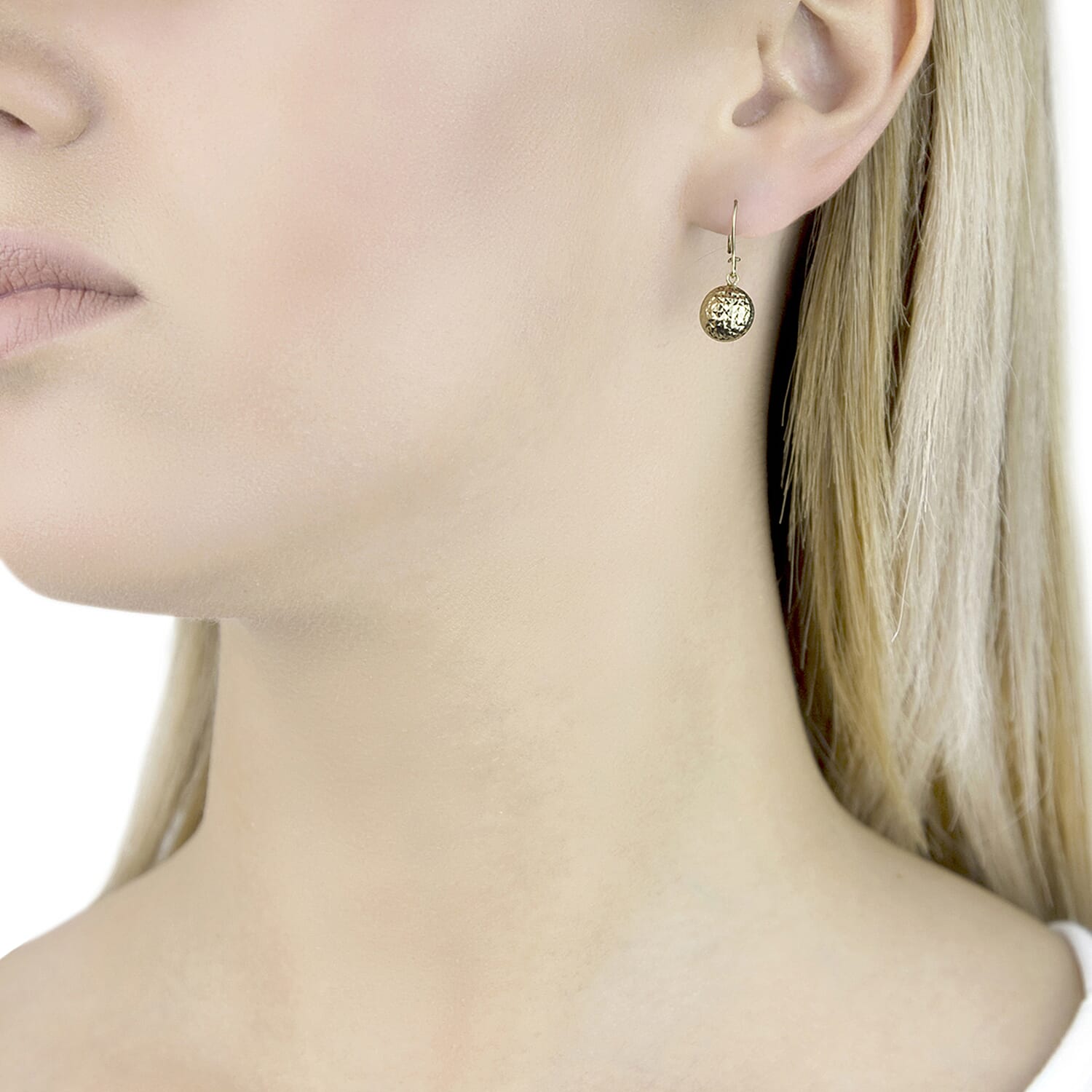 9K Yellow Gold 10MM Diamond Cut Ball 10MM X 24MM Drop Earrings 1.3 grams