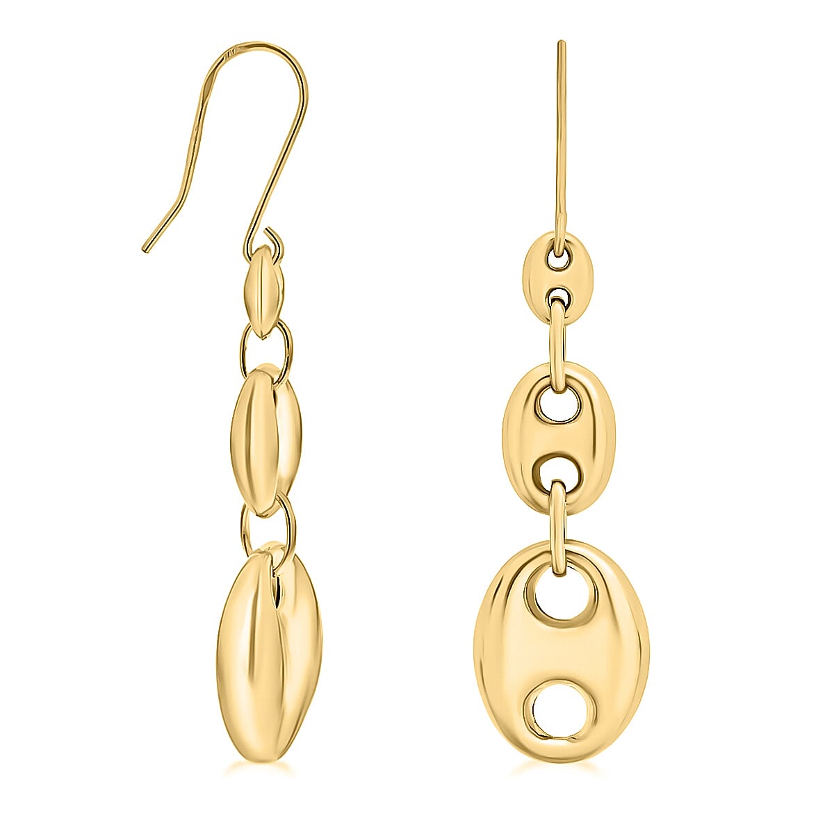 9K Yellow Gold 12MM X 33MM Graduated Rambo And Oval Link Chain Drop Earrings 3.5 grams