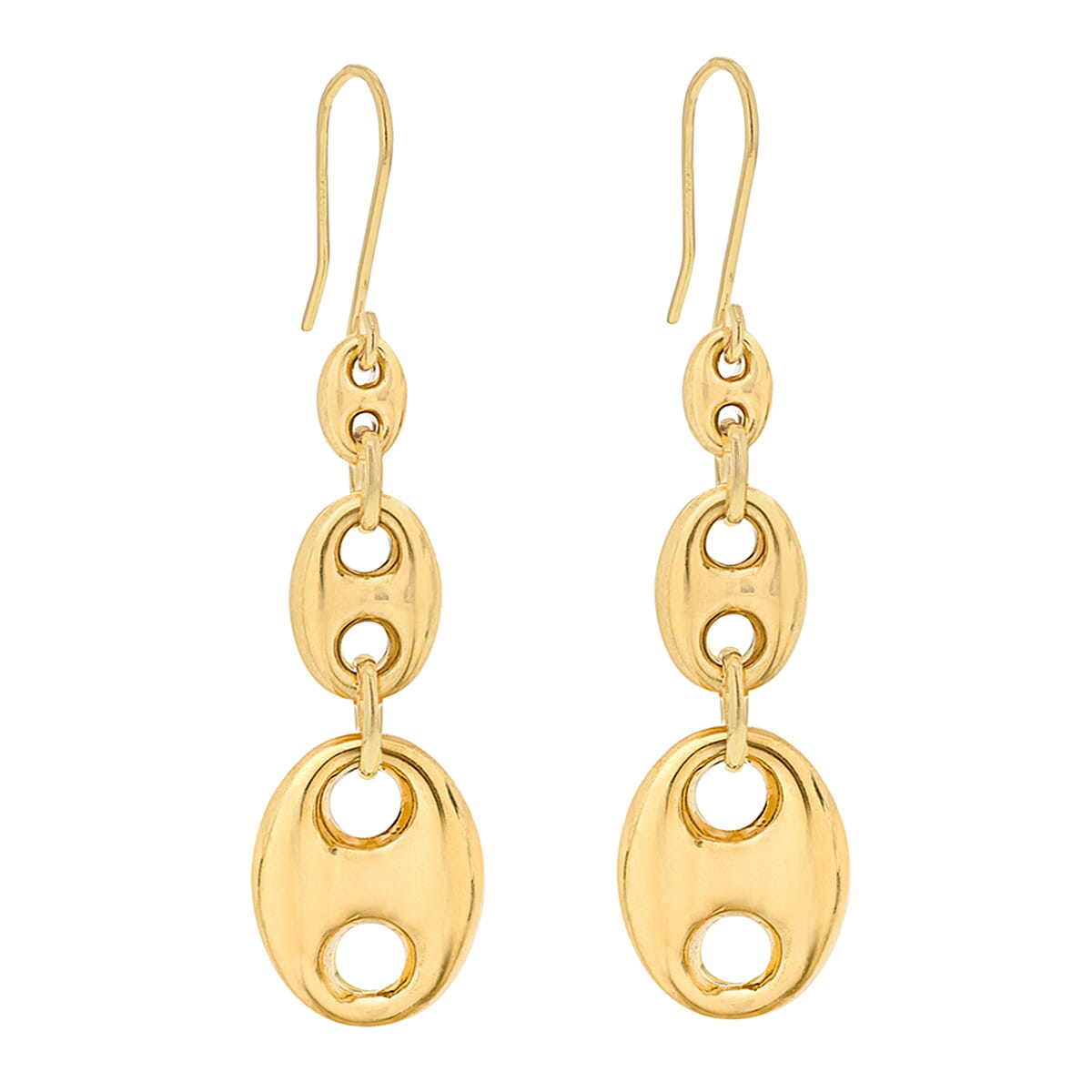 9K Yellow Gold 12MM X 33MM Graduated Rambo And Oval Link Chain Drop Earrings 3.5 grams