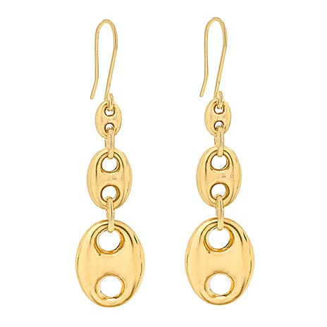 9K Yellow Gold 12MM X 33MM Graduated Rambo And Oval Link Chain Drop Earrings 3.5 grams