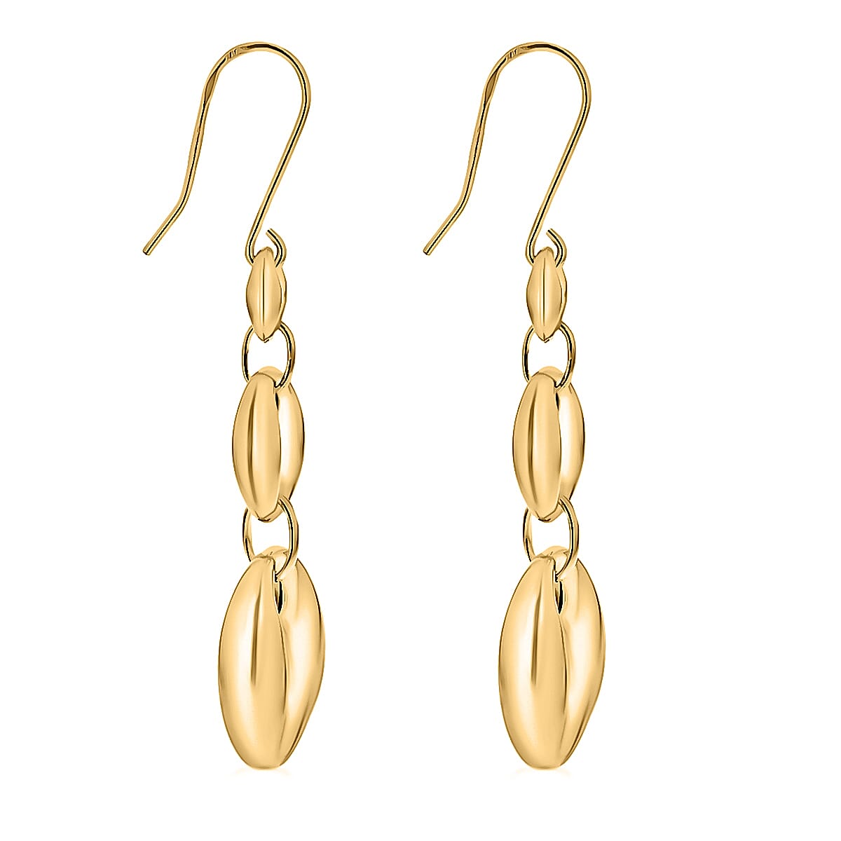 9K Yellow Gold 12MM X 33MM Graduated Rambo And Oval Link Chain Drop Earrings 3.5 grams