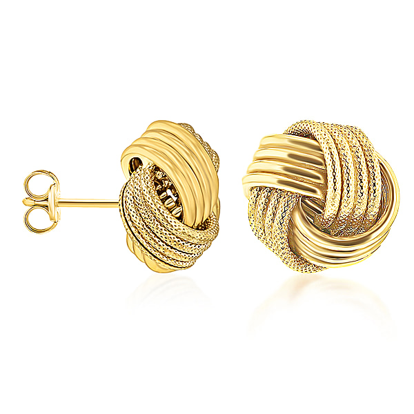 9K Yellow Gold 11MM Supreme Finish And Textured Knot Stud Earrings 1.9 ...