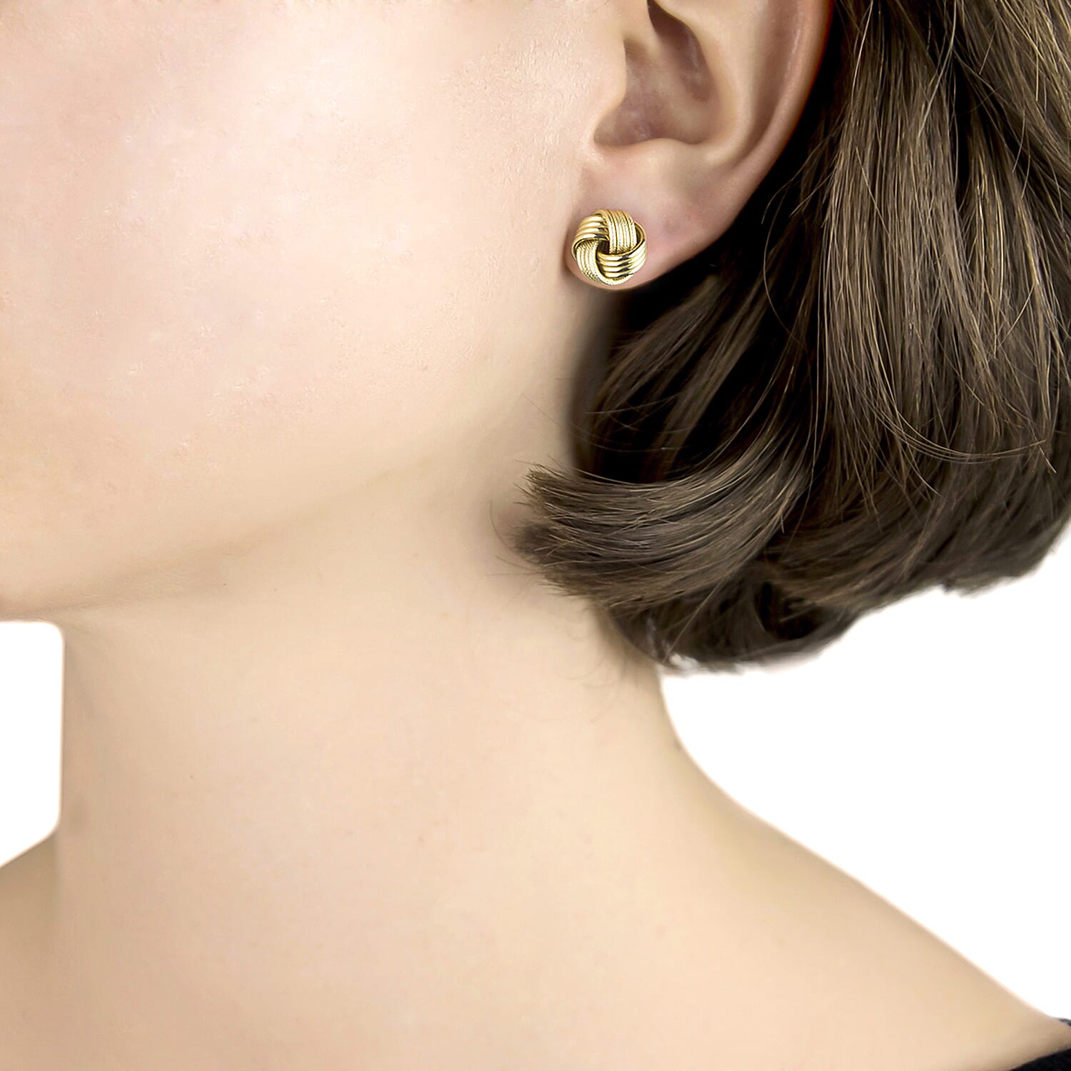 9K Yellow Gold 11MM Supreme Finish And Textured Knot Stud Earrings 1.9 grams