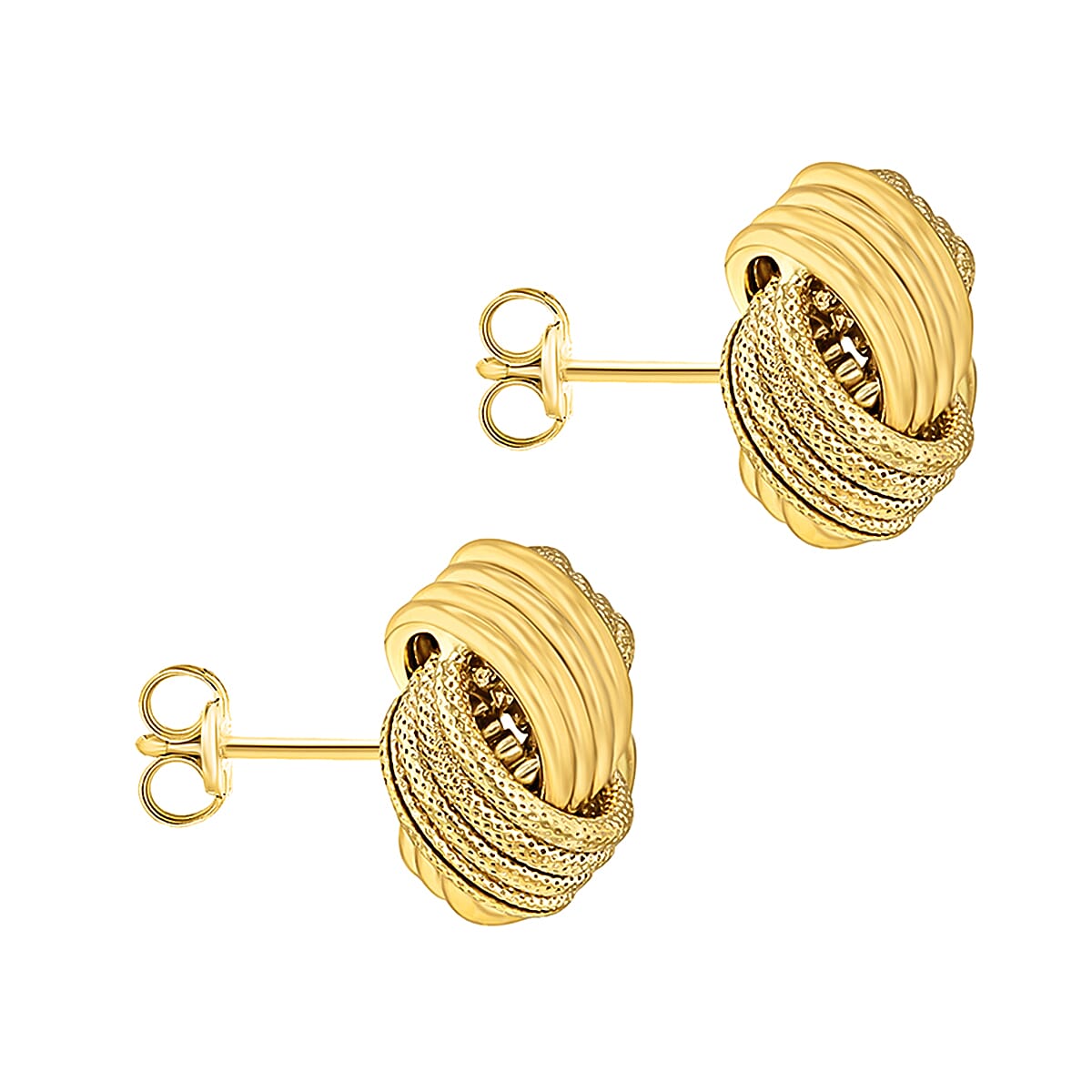 9K Yellow Gold 11MM Supreme Finish And Textured Knot Stud Earrings 1.9 grams