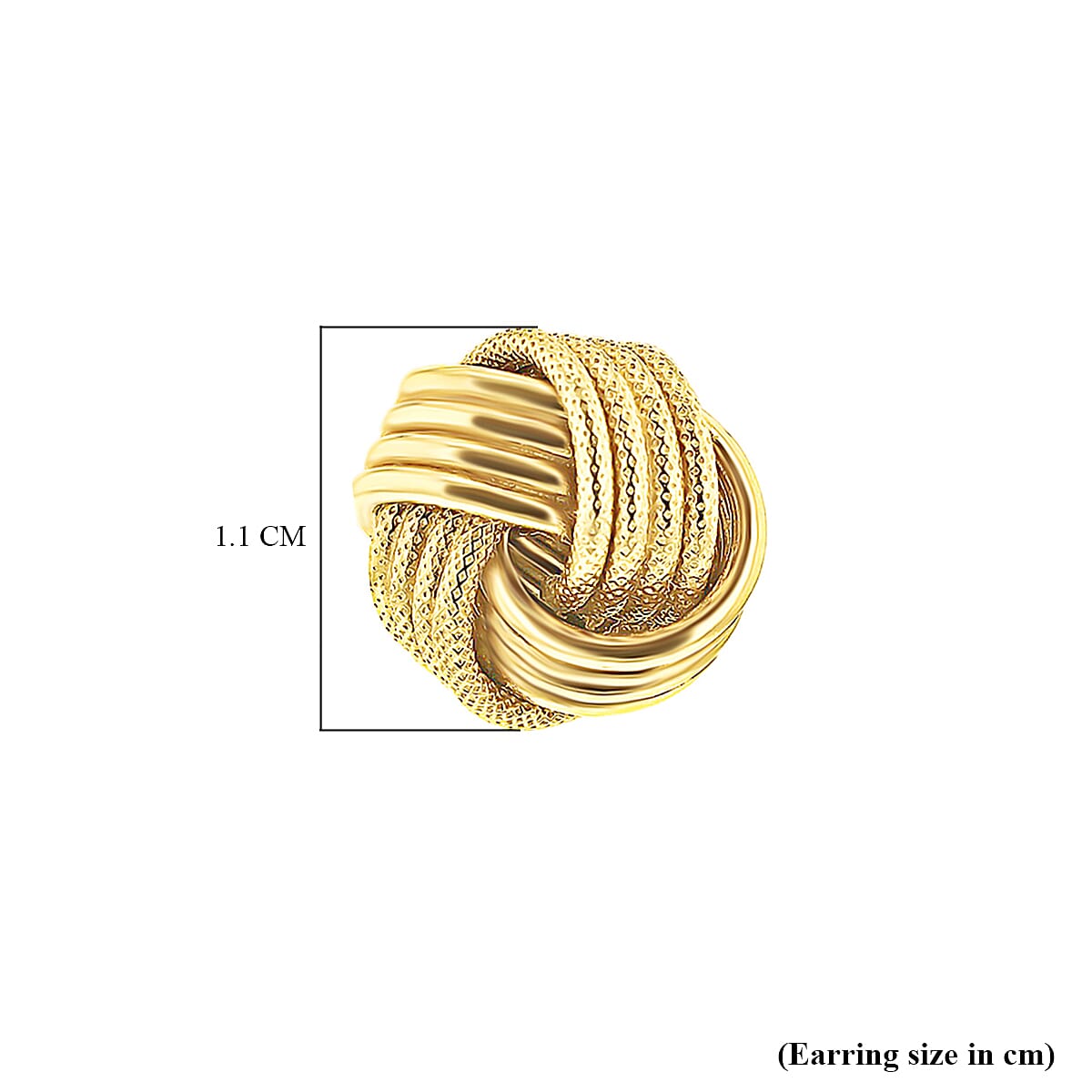 9K Yellow Gold 11MM Supreme Finish And Textured Knot Stud Earrings 1.9 grams