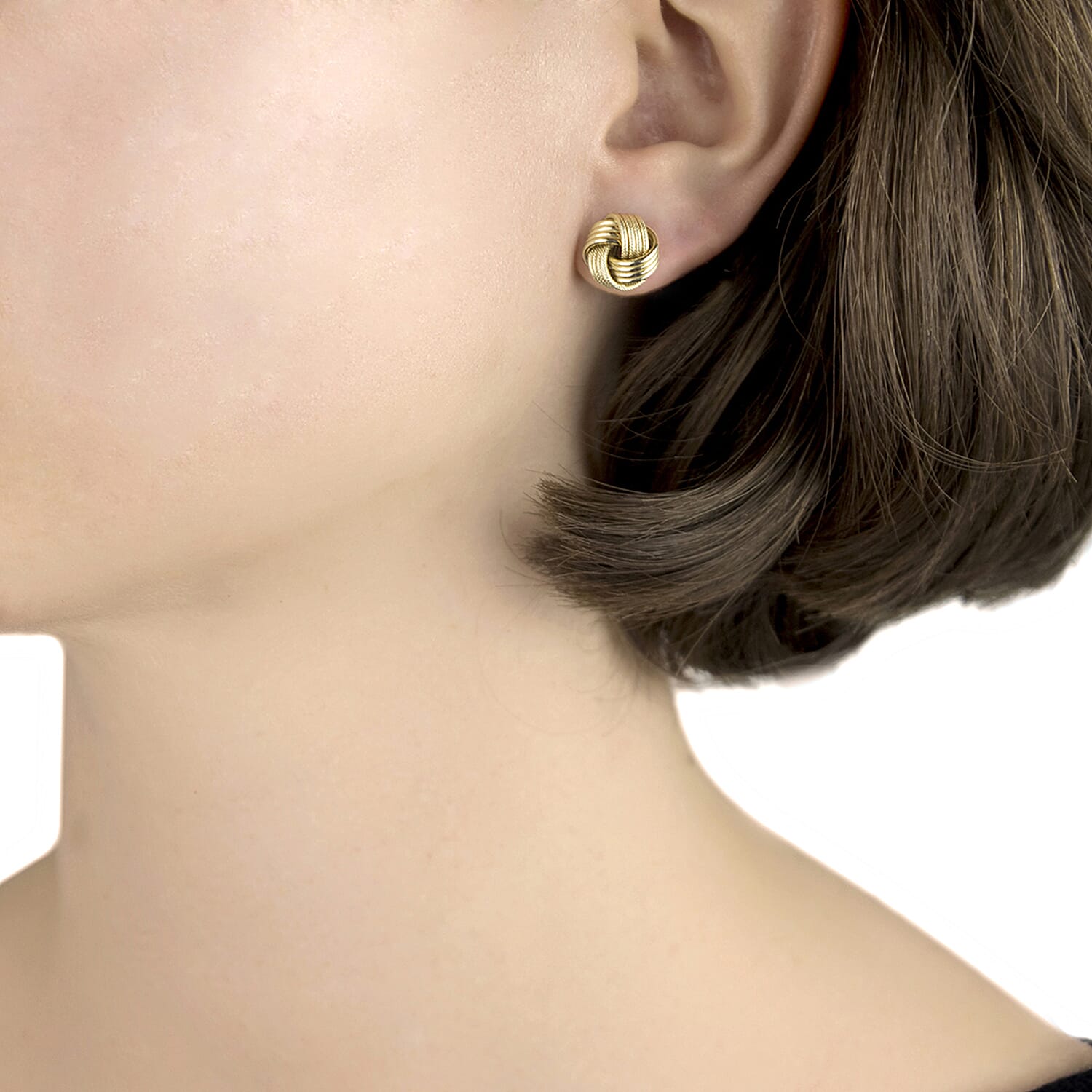 9K Yellow Gold 11MM Supreme Finish And Textured Knot Stud Earrings 1.9 grams