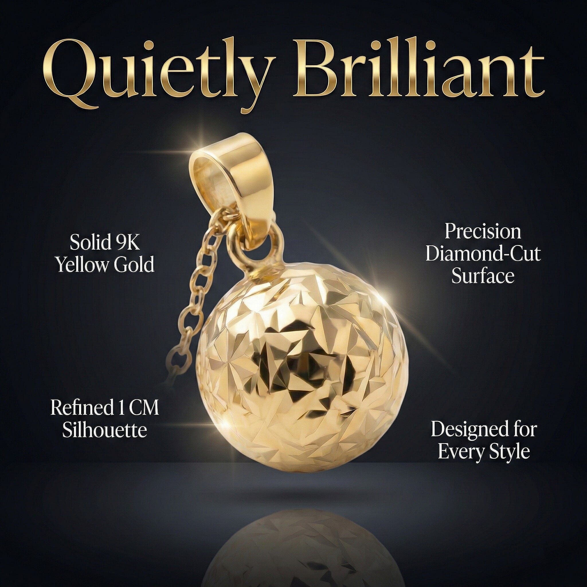 9K Yellow Gold 10MM Diamond Cut Ball Pendant 0.6 grams