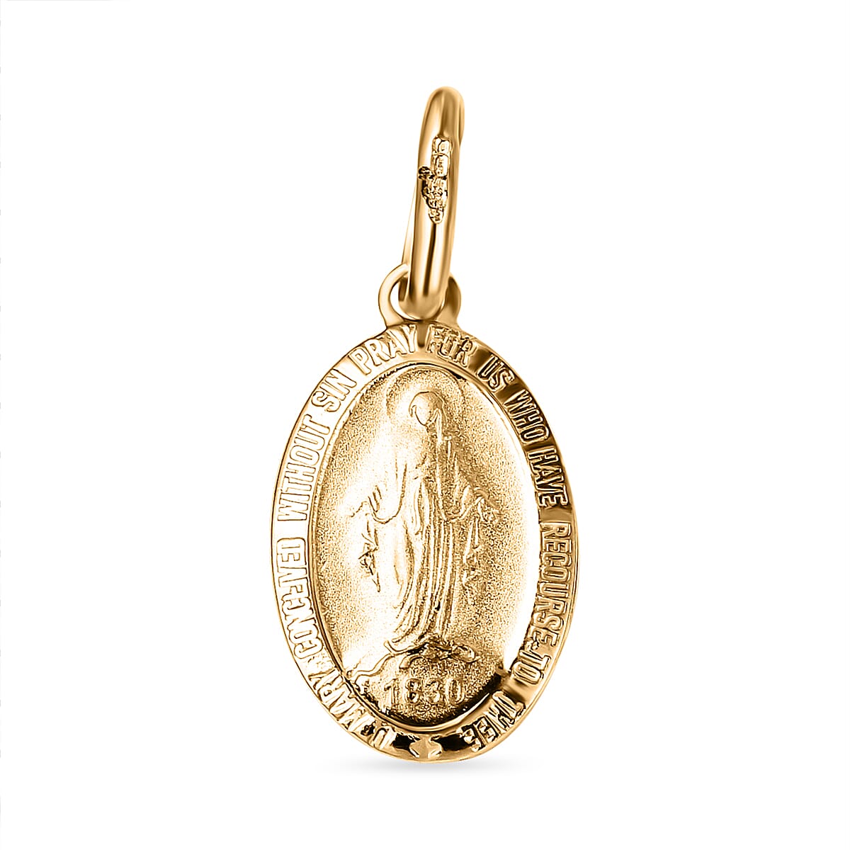 9K Yellow Gold 9MM X 21MM Holy Mary Oval Reversible Pendant 1.1 grams