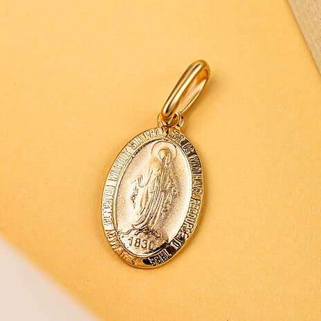 9K Yellow Gold 9MM X 21MM Holy Mary Oval Reversible Pendant 1.1 grams