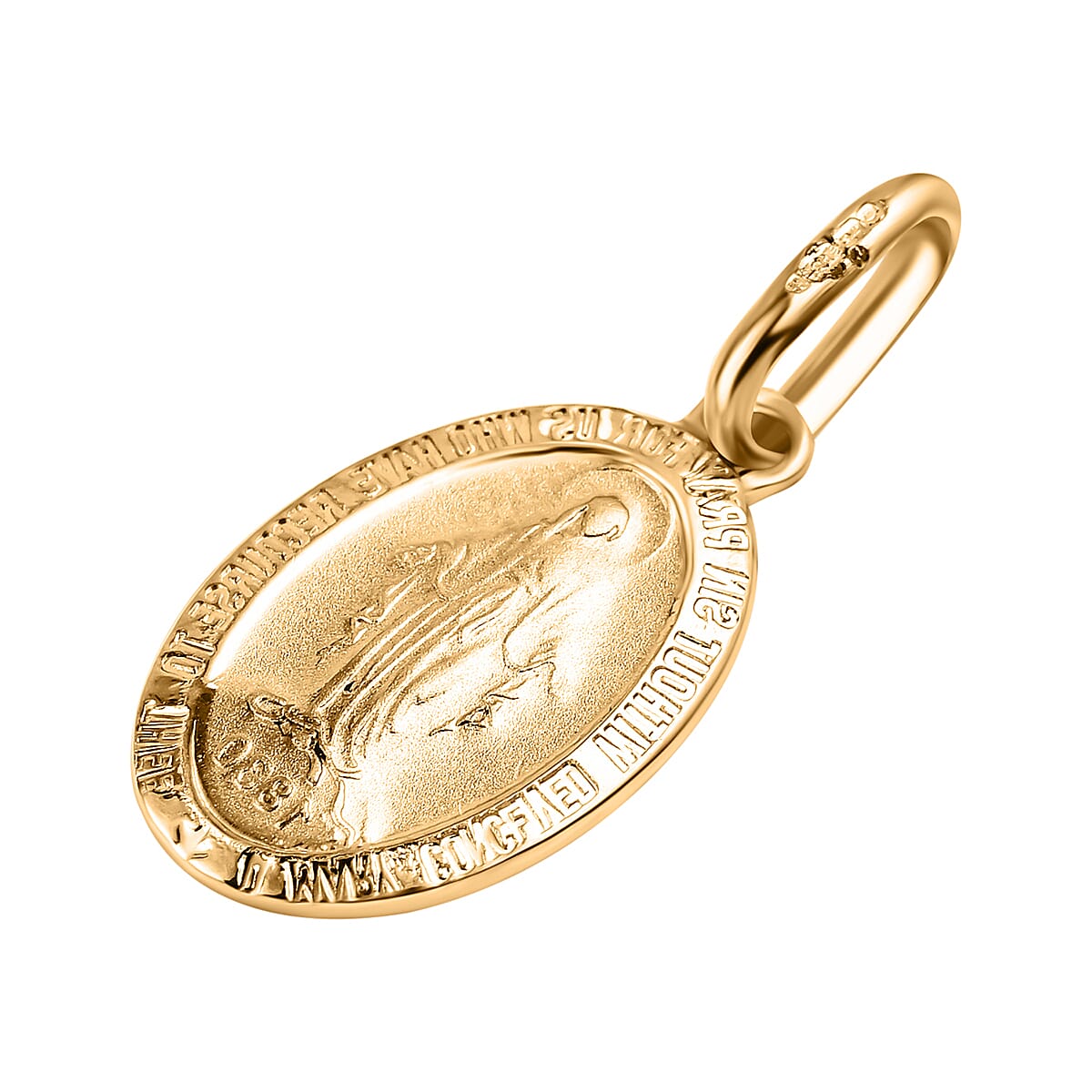 9K Yellow Gold 9MM X 21MM Holy Mary Oval Reversible Pendant 1.1 grams