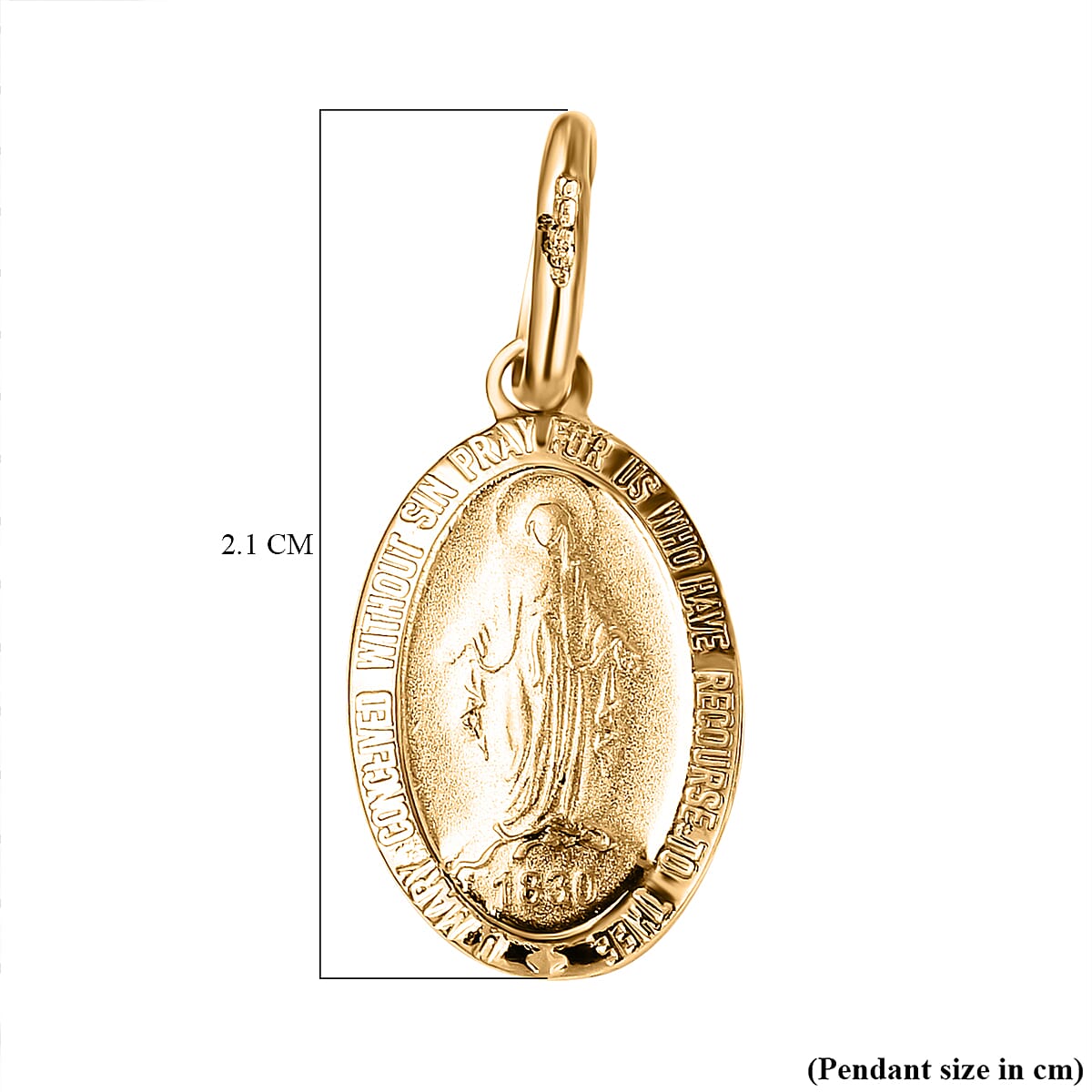 9K Yellow Gold 9MM X 21MM Holy Mary Oval Reversible Pendant 1.1 grams