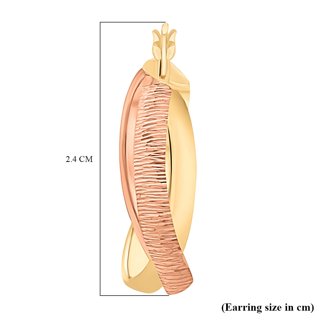 9K Two Colour Gold 19MM X 24MM Diamond Cut Double Oval Creole Hoop Earrings 3.1 grams