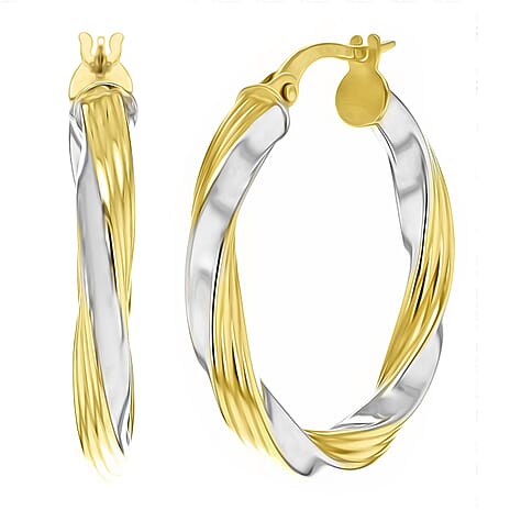 9K Two Colour Gold 26MM Twist Creole Hoop Earrings 2.6 grams