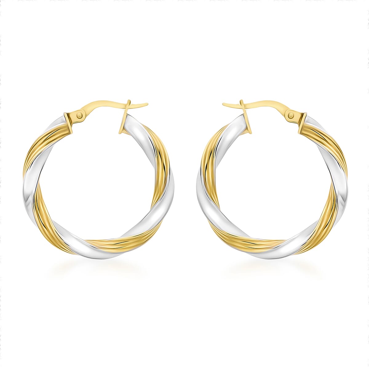 9K Two Colour Gold 26MM Twist Creole Hoop Earrings 2.6 grams