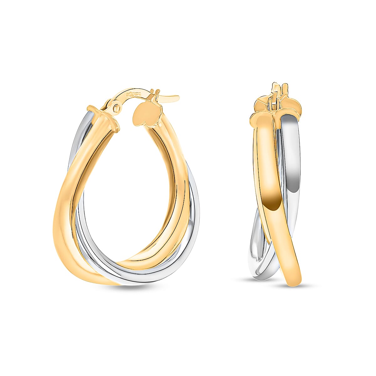 9K Two Colour Gold 23MM X 26MM Twined Creole Earrings 2.4 grams