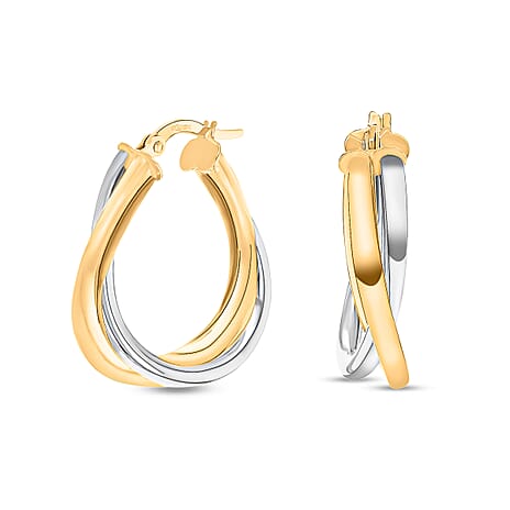 9K Two Colour Gold 23MM X 26MM Twined Creole Earrings 2.4 grams