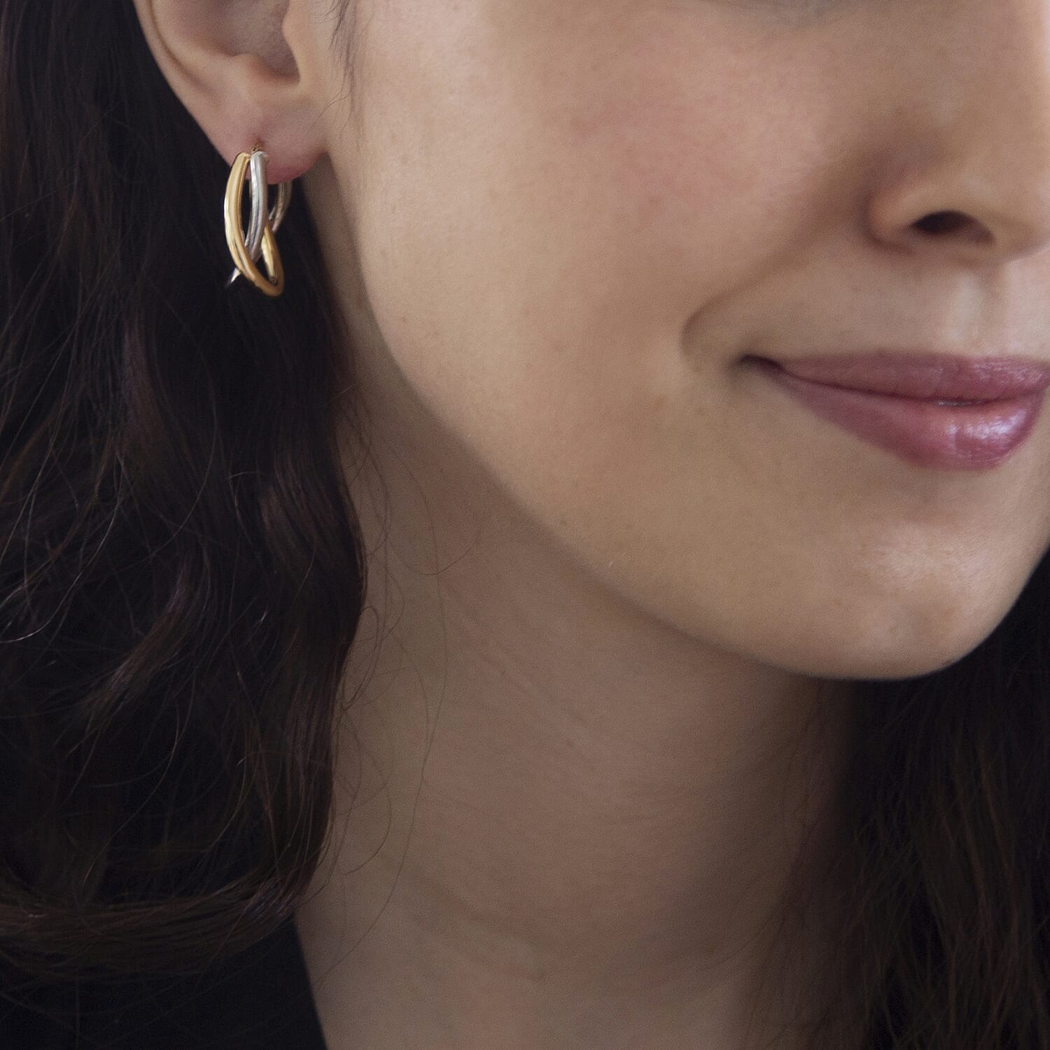 9K Two Colour Gold 23MM X 26MM Twined Creole Earrings 2.4 grams