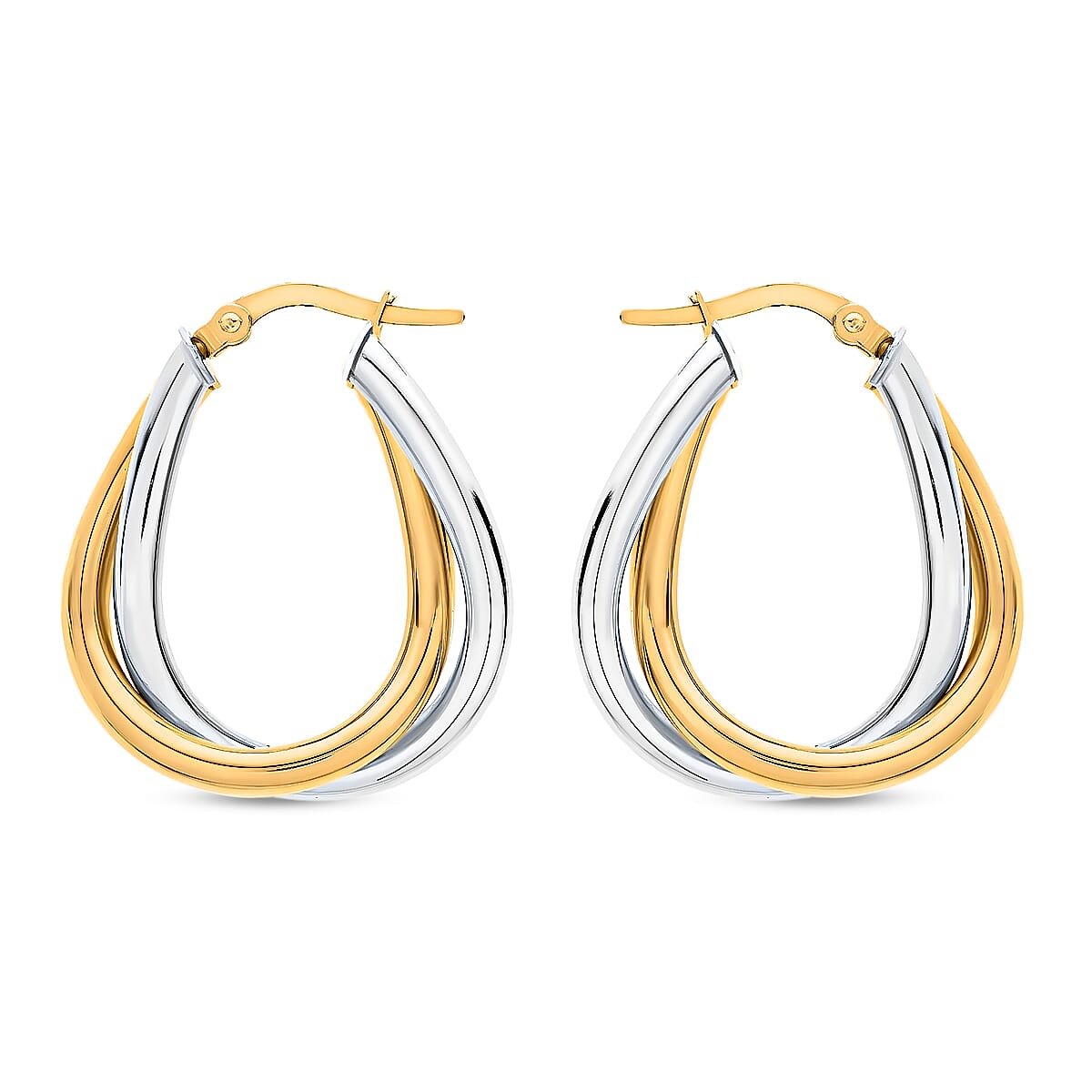 9K Two Colour Gold 23MM X 26MM Twined Creole Earrings 2.4 grams