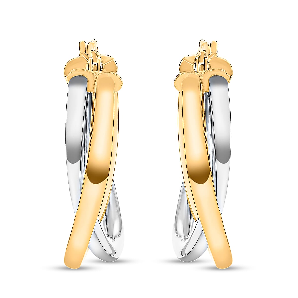 9K Two Colour Gold 23MM X 26MM Twined Creole Earrings 2.4 grams