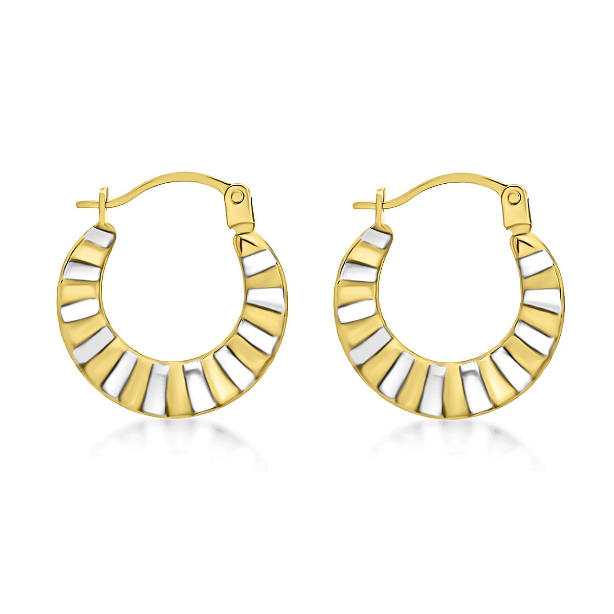 9K Two Colour Gold 14MM X 15MM Ribbed Creole Earrings 0.43 grams