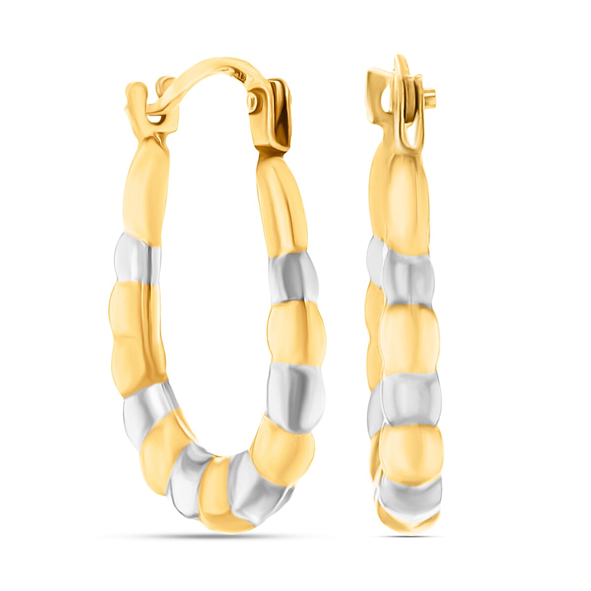 9K Two Colour Gold 14MM X 17MM Ribbed Creole Earrings 0.45 grams