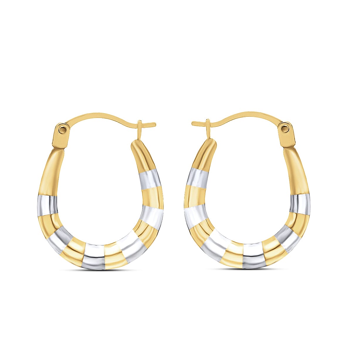 9K Two Colour Gold 14MM X 17MM Ribbed Creole Earrings 0.45 grams