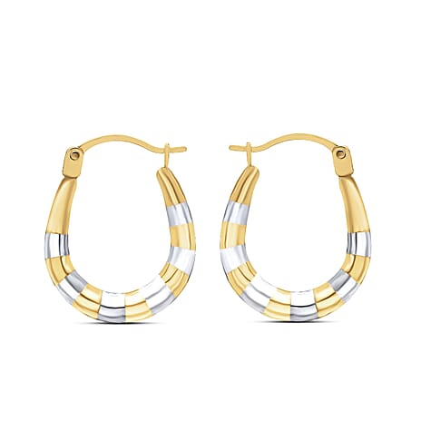 9K Two Colour Gold 14MM X 17MM Ribbed Creole Earrings 0.45 grams