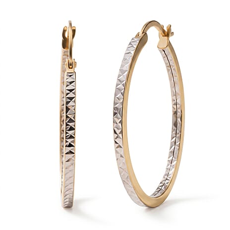 9K Two Colour Gold 28MM Diamond Cut Creole Big Hoop Earrings 1.9 grams