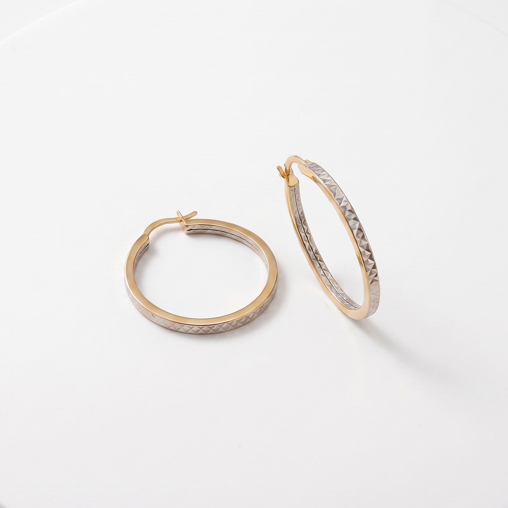 9K Two Colour Gold 28MM Diamond Cut Creole Big Hoop Earrings 1.9 grams