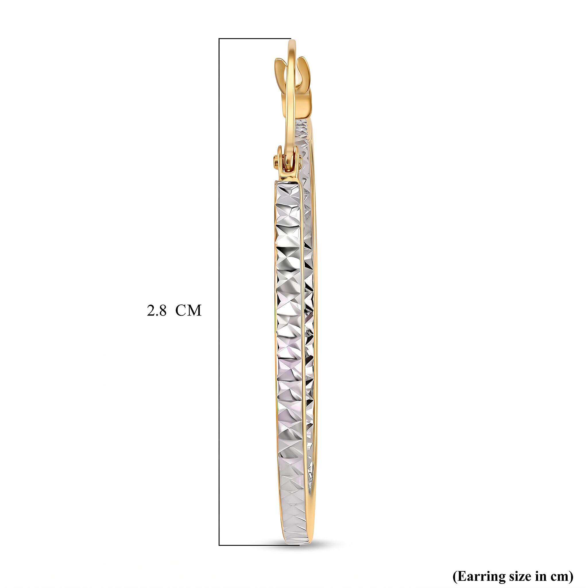 9K Two Colour Gold 28MM Diamond Cut Creole Big Hoop Earrings 1.9 grams