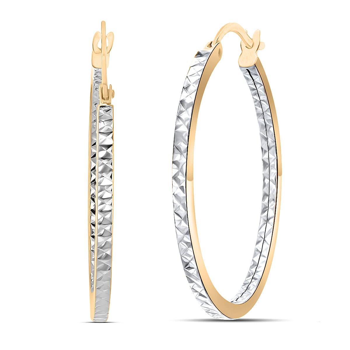 9K Two Colour Gold 28MM Diamond Cut Creole Big Hoop Earrings 1.9 grams