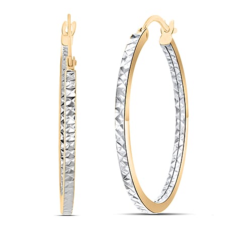 9K Two Colour Gold 28MM Diamond Cut Creole Big Hoop Earrings 1.9 grams