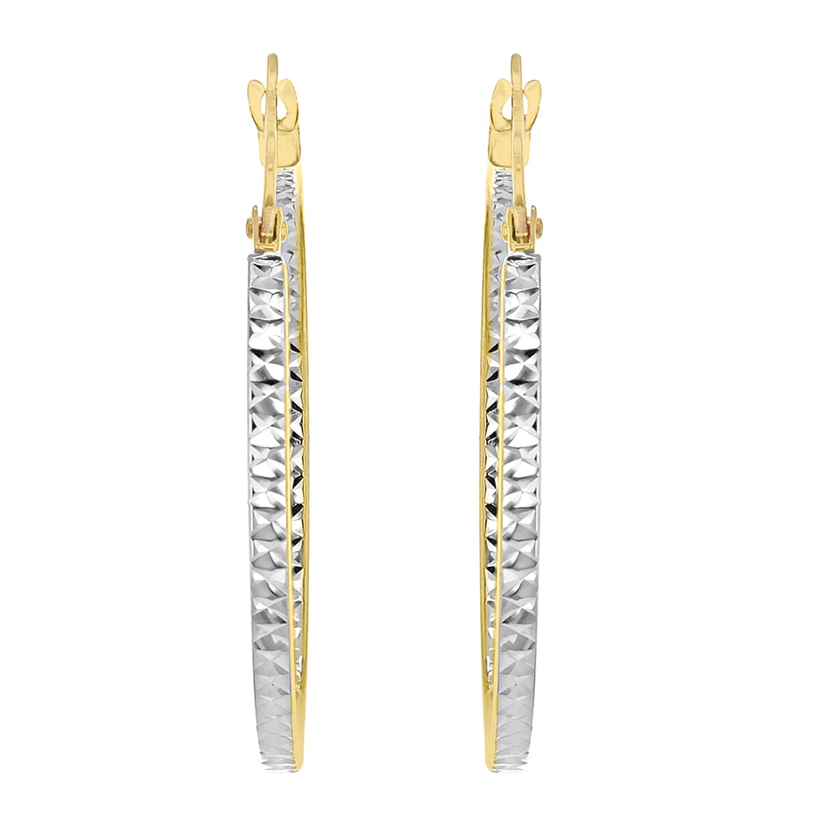 9K Two Colour Gold 28MM Diamond Cut Creole Big Hoop Earrings 1.9 grams