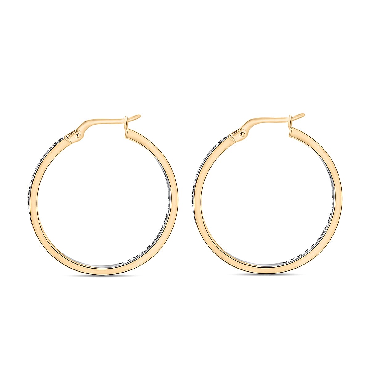 9K Two Colour Gold 28MM Diamond Cut Creole Big Hoop Earrings 1.9 grams