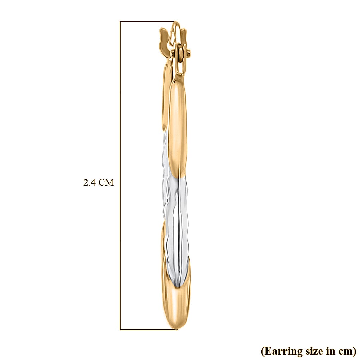 9K Two Colour Gold 15MM X 24MM Patterned Creole Earrings 0.7 grams