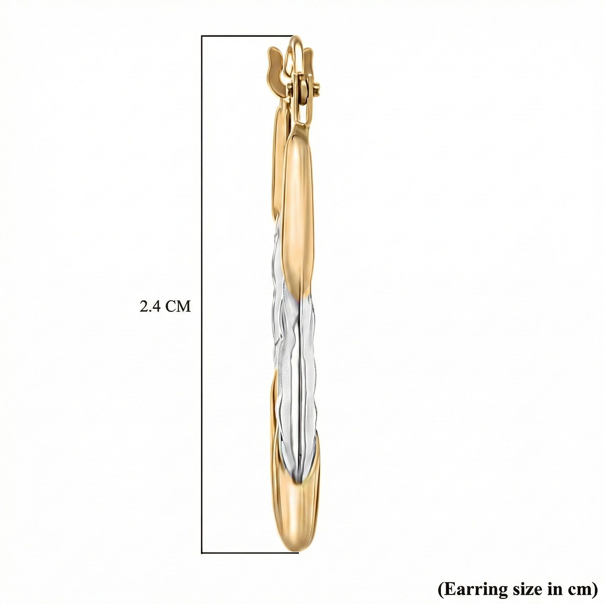 9K Two Colour Gold 15MM X 24MM Patterned Creole Earrings 0.7 grams