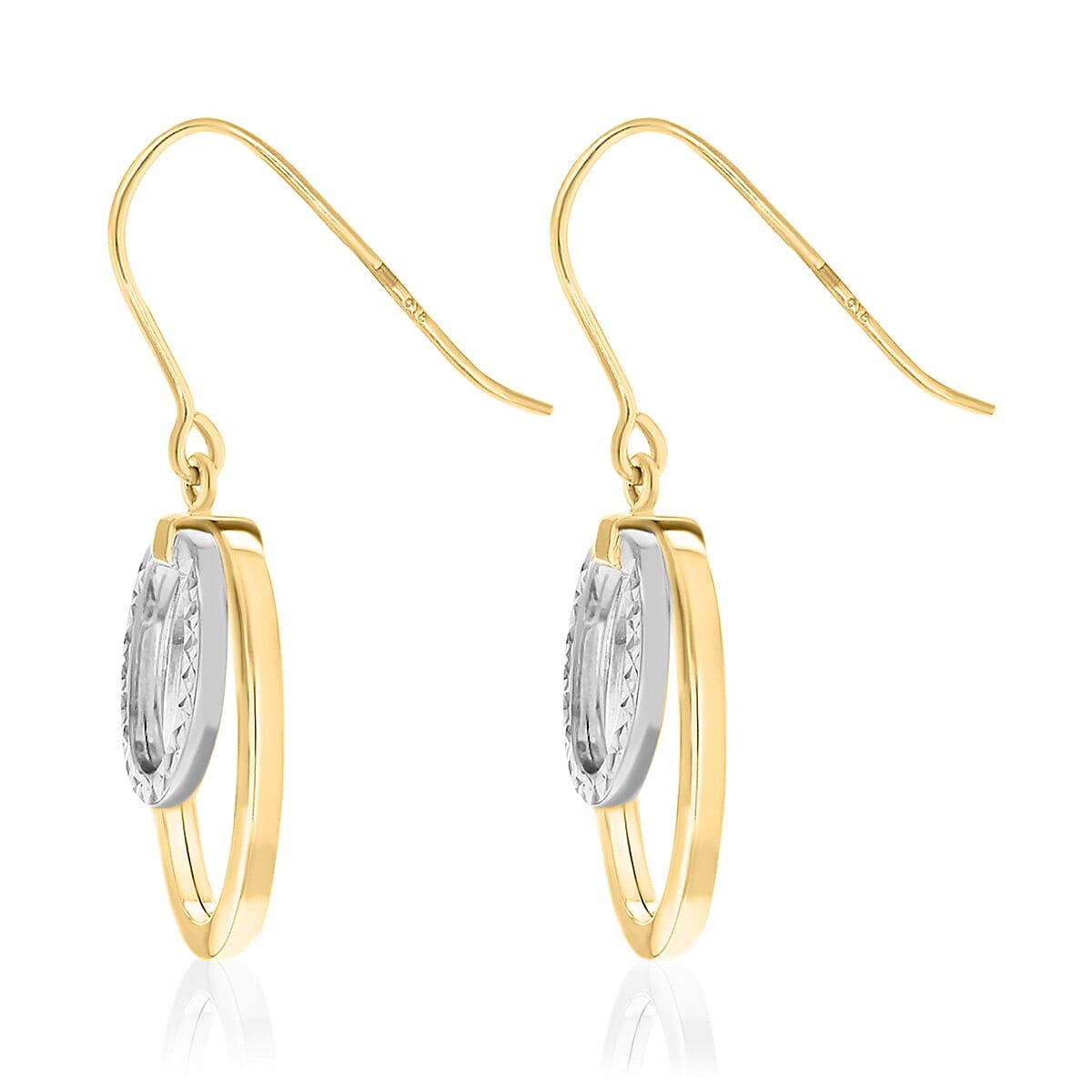 9K Two Colour Gold 12MM X 32MM Diamond Cut Double Oval Drop Earrings 2.1 grams